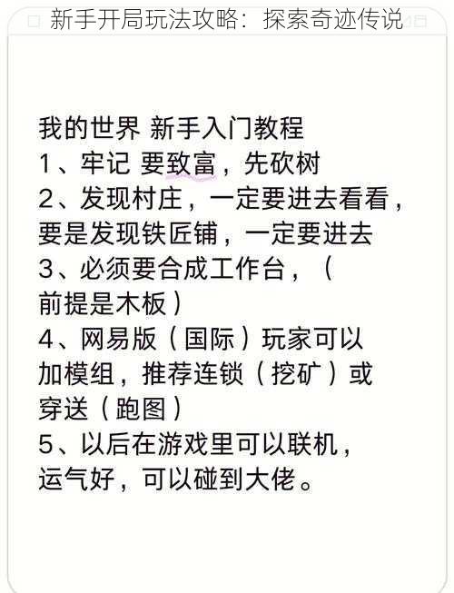 新手开局玩法攻略：探索奇迹传说